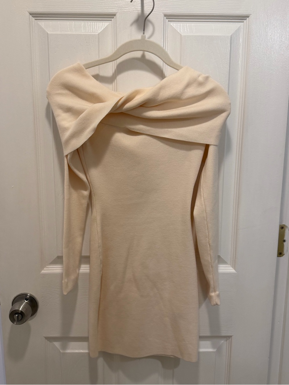 Meshki Off-Shoulder Cream Bodycon Dress